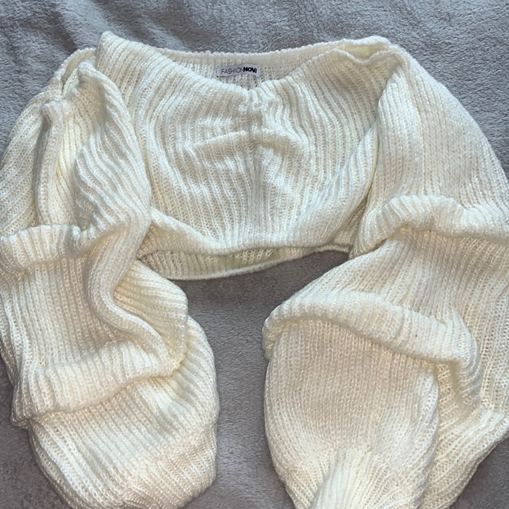 Fashionnova Off The Shoulder Creme Sweater